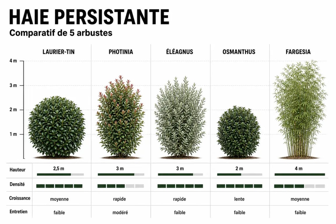 Haie persistante : comparaison des arbustes persistants selon hauteur, densité et entretien