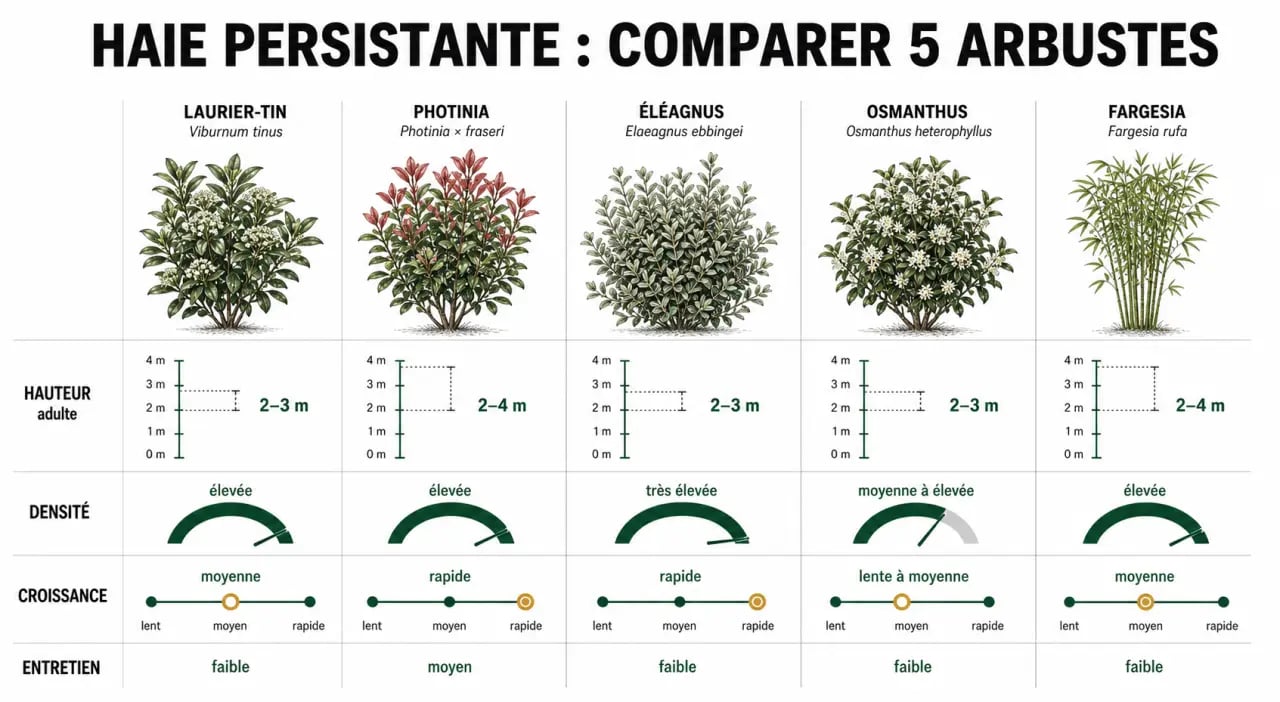 Haie persistante : comparaison des arbustes persistants selon hauteur, densité et entretien