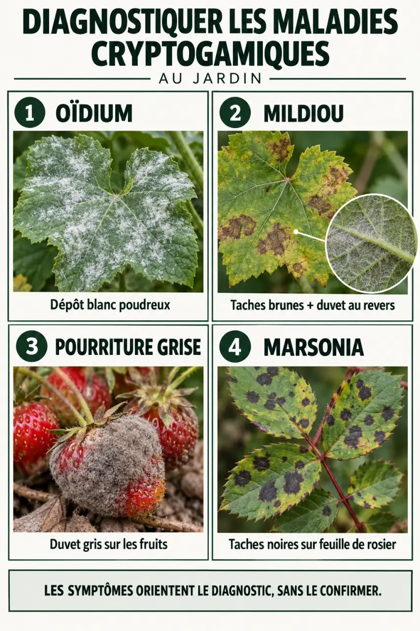 Fongicide naturelle : reconnaître les symptômes de l’oïdium, du mildiou, de la pourriture grise et de la marsonia