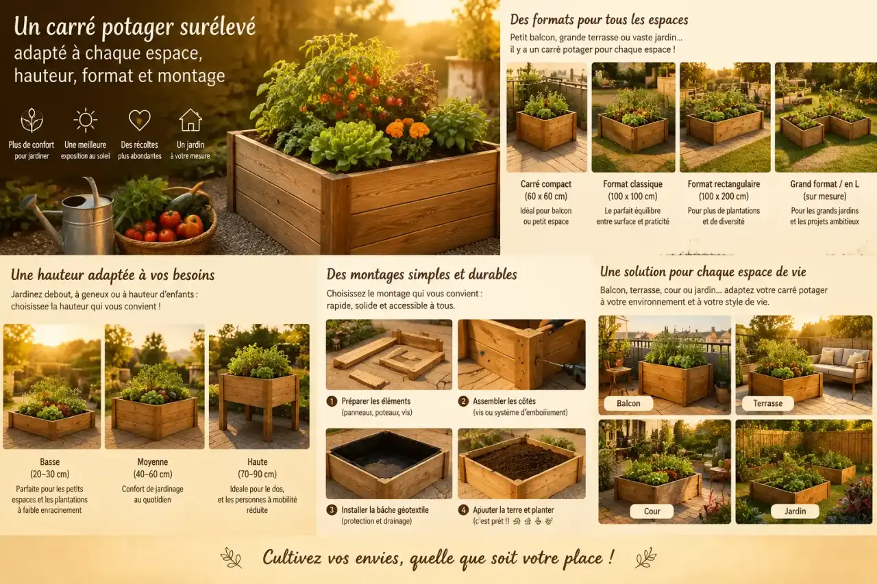 Un carré potager surélevé adapté à chaque espace, hauteur, format et montage