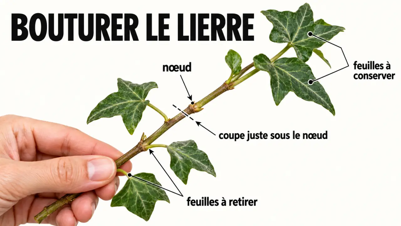 Bouturer du lierre : repérer le nœud et préparer la tige
