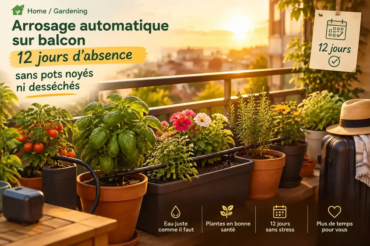 Arrosage automatique sur balcon : 12 jours d’absence sans pots noyés ni desséchés
